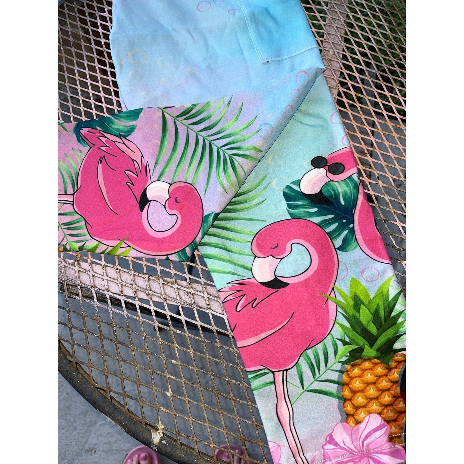 Flamingo Leggings Light Blue with Pockets - Capri Length