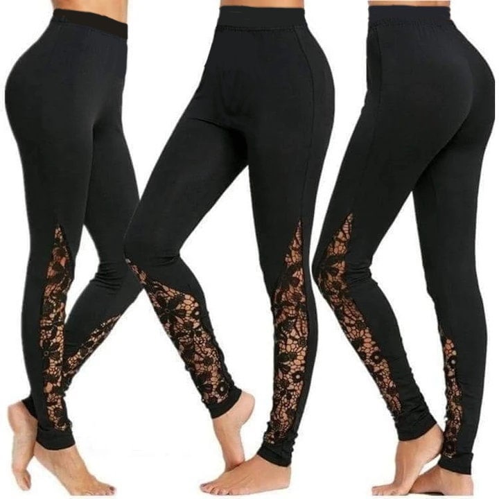 Black Leggings with Lace Full with Pocket