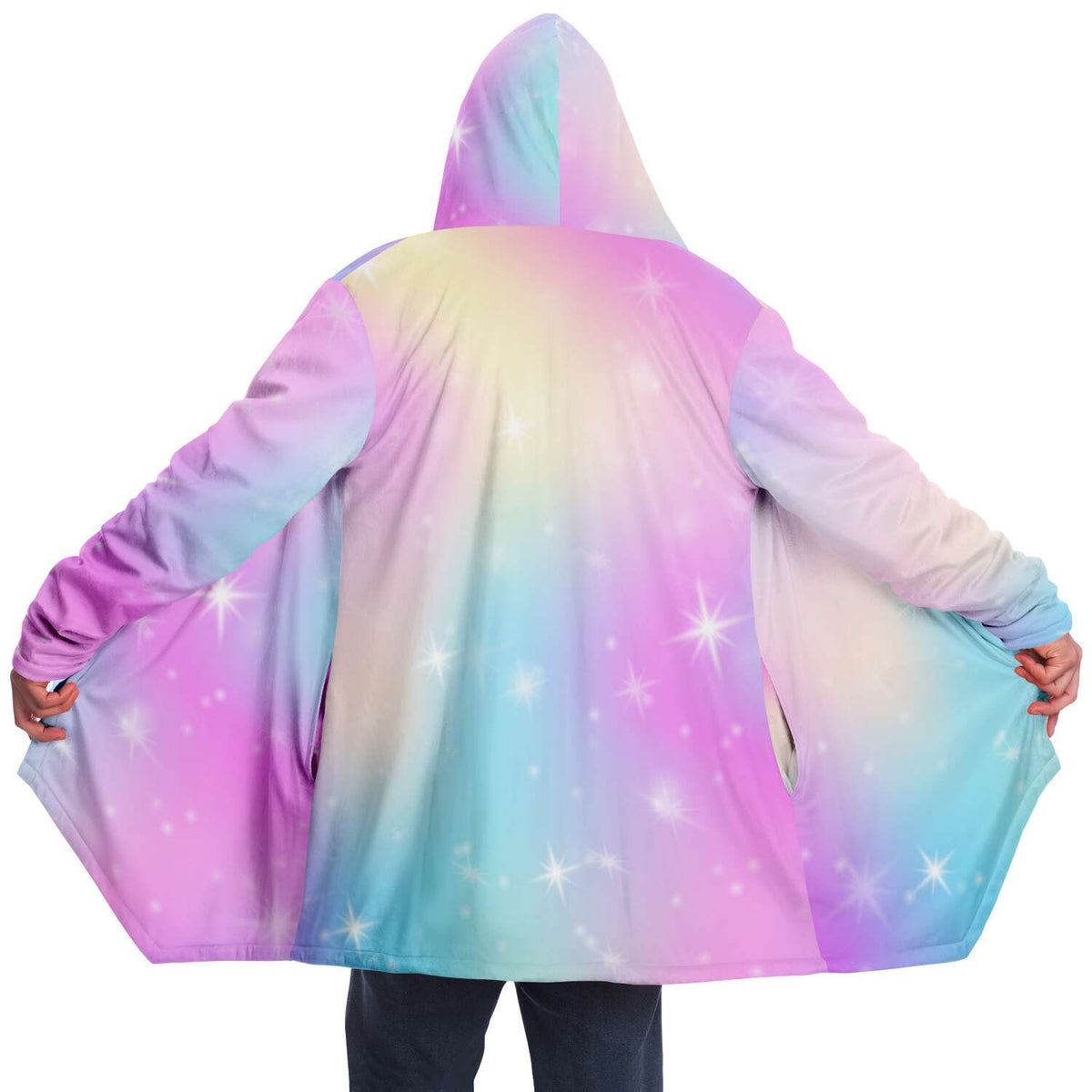 Pastel Rainbow Bright Colors Cloak with Hood and Pockets Micro Mink Lined Jacket