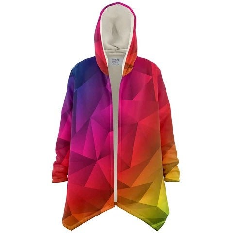 Rainbow Corners Bright Colors Cloak with Hood and Pockets Micro Mink Lined Jacket