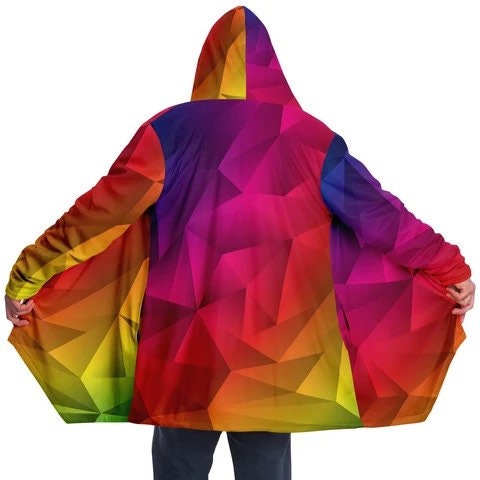 Rainbow Corners Bright Colors Cloak with Hood and Pockets Micro Mink Lined Jacket