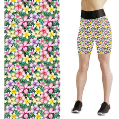 Flowers Palm Leaf Shorts Leggings with pockets