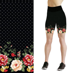 Black Floral Polka Dot Shorts Leggings with pockets