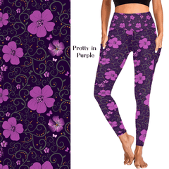 Pretty in Purple Flowers Leggings with Pockets