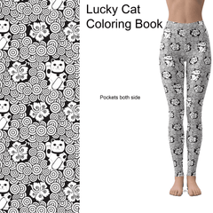 Lucky Cat coloring book leggings with Pockets