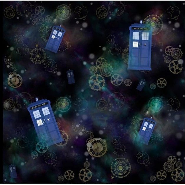 Blue Phone Booth on Black used by a Doctor Who Travels in Space Leggings with Pockets