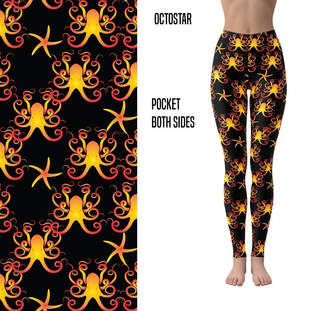 Octostar Octopus Leggings with Stars Full Length with Pockets