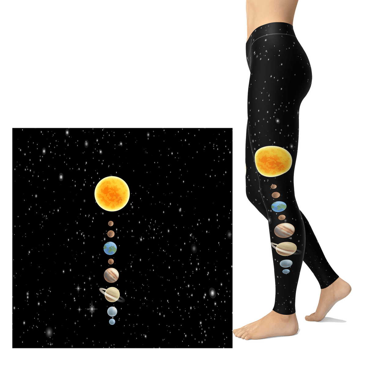 Planets Leggings and Sol in our Solar System Space Black Background Pocket