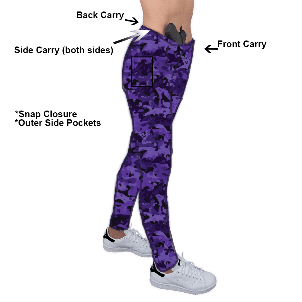Concealed Carry Purple Camo Capri 230 gsm - Capri Length
