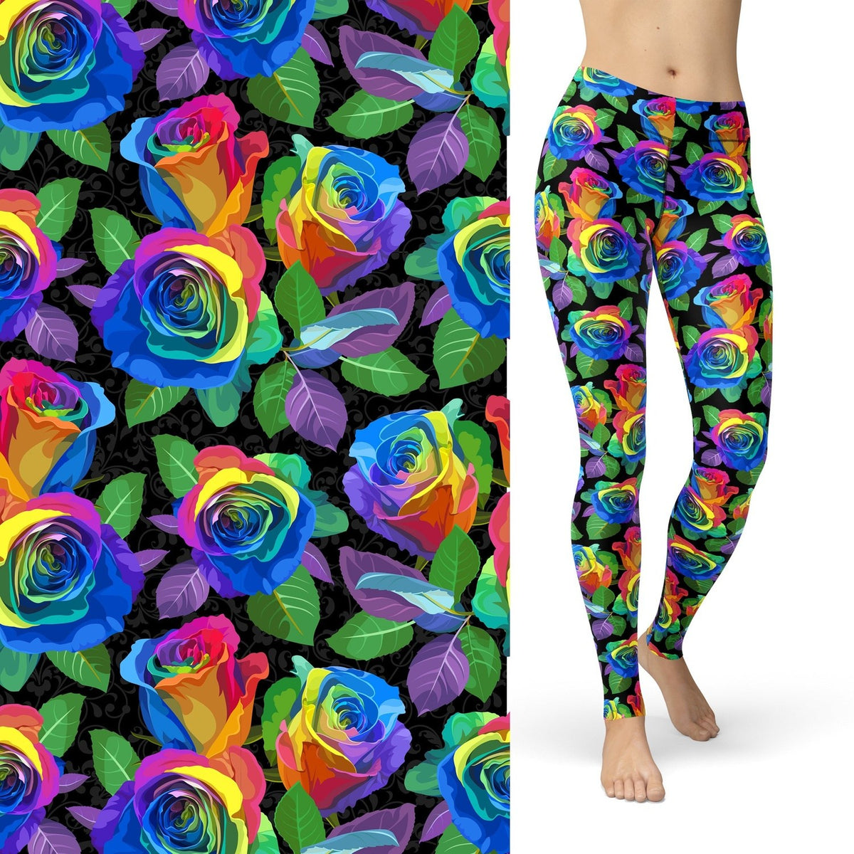 Rainbow Roses Full Length Leggings with Pockets