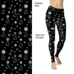 Sparkling Snow Leggings with White Flocking and Pockets
