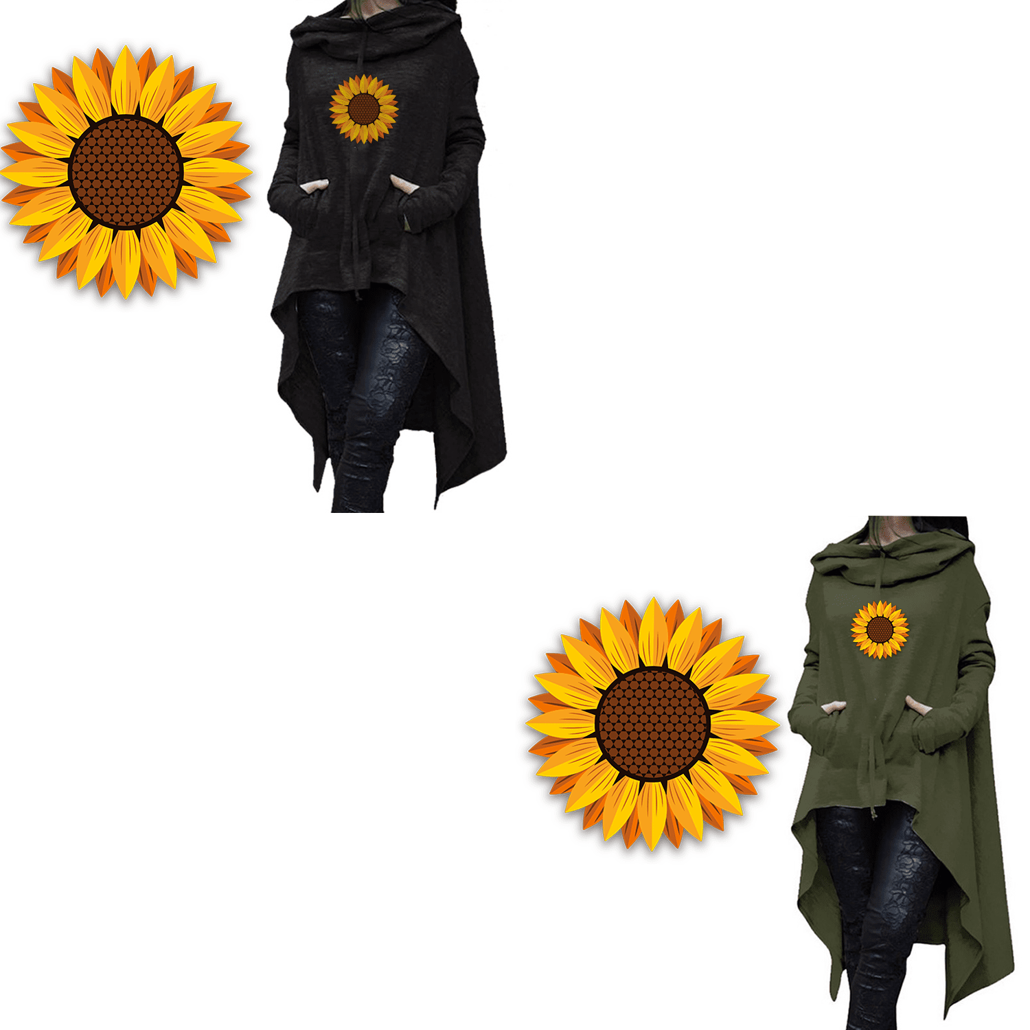 Long Hoodie Sunflower Green or Black