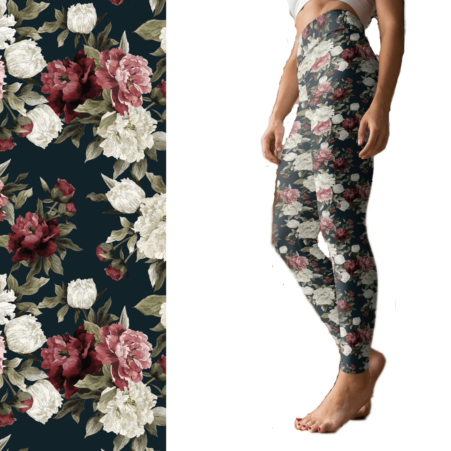 Floral Garden Leggings Roses with Pockets Full Length